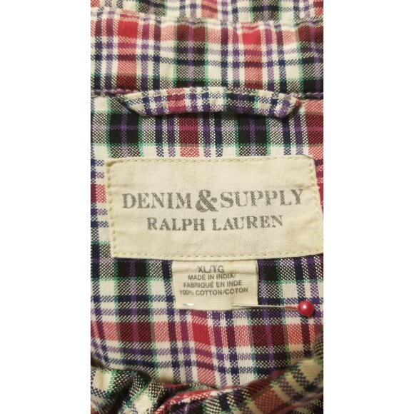 DENIM & SUPPLY RALPH LAUREN MEN'S SHORT PLAID SHIRT 100% COTTON SIZE XL #809 - Picture 6 of 7